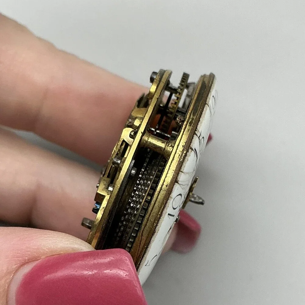 Antique Verge Fusee Pocket Watch Men 36mm Enamel Key Movement Manual Not Running